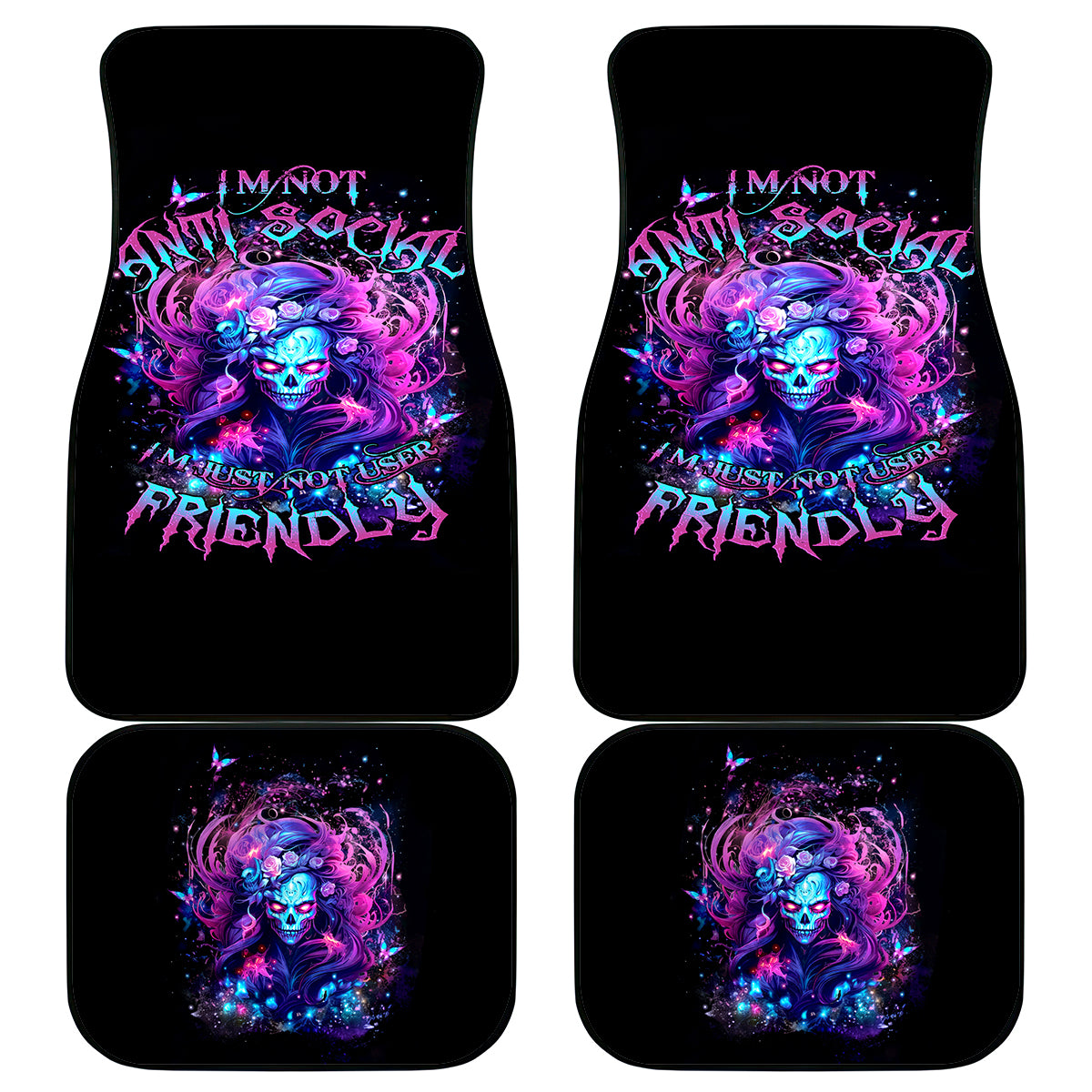 Lady Skull Car Mats I'm Not Anti Social I'm Just Not User Friendly - Wonder Print Shop