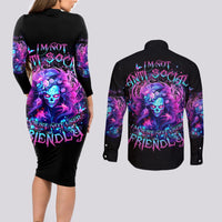 Lady Skull Couples Matching Long Sleeve Bodycon Dress and Long Sleeve Button Shirt I'm Not Anti Social I'm Just Not User Friendly - Wonder Print Shop