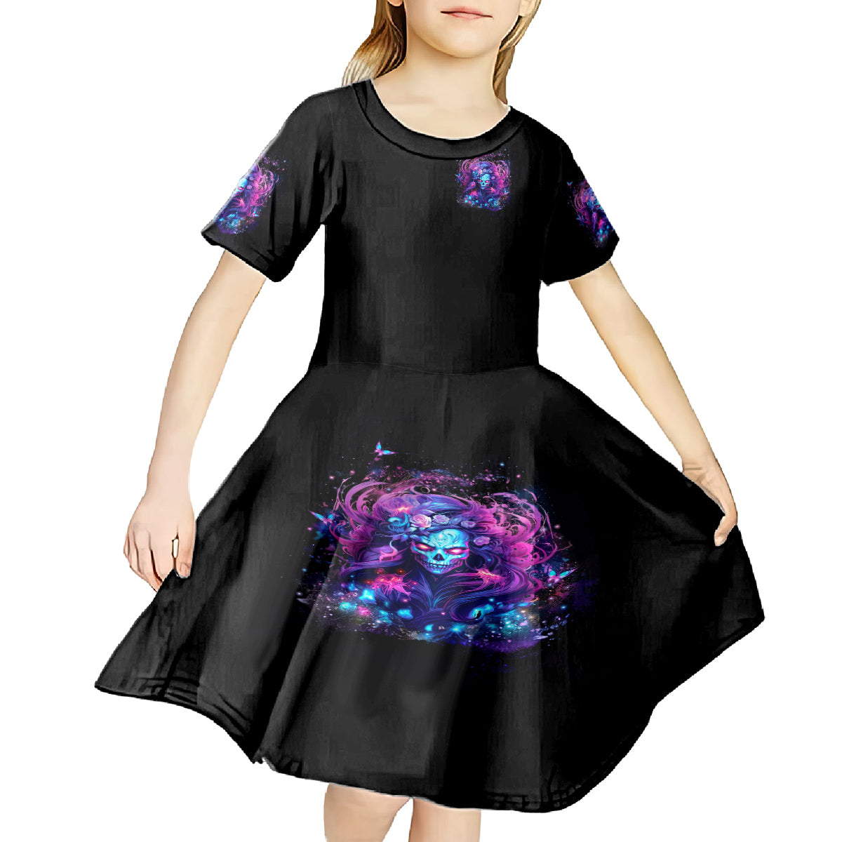 Lady Skull Kid Short Sleeve Dress I'm Not Anti Social I'm Just Not User Friendly - Wonder Print Shop