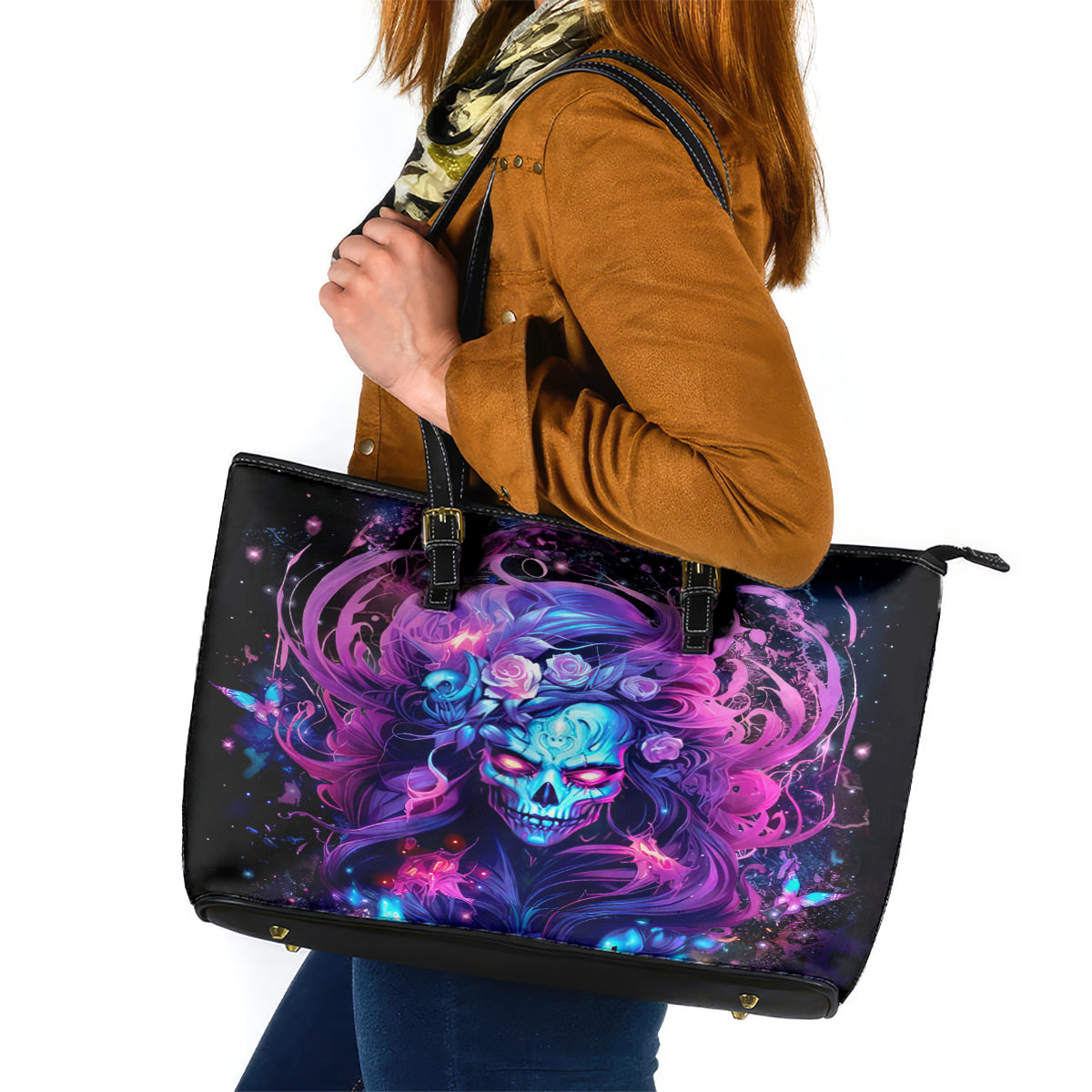 Lady Skull Leather Tote Bag I'm Not Anti Social I'm Just Not User Friendly - Wonder Print Shop