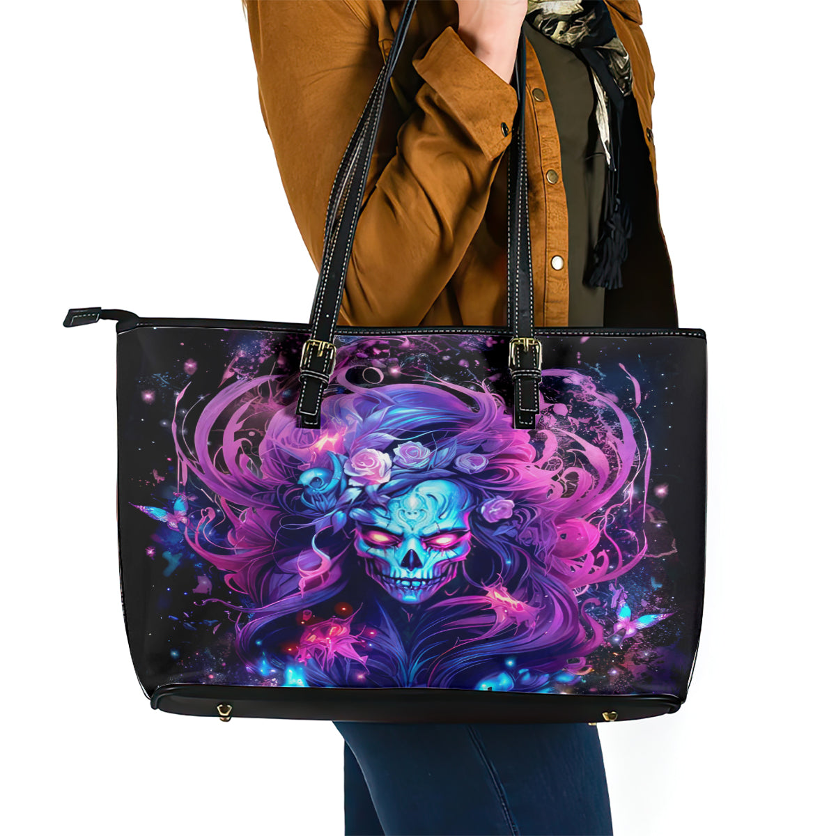 Lady Skull Leather Tote Bag I'm Not Anti Social I'm Just Not User Friendly - Wonder Print Shop
