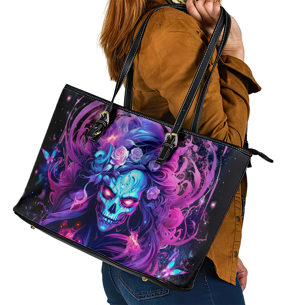 Lady Skull Leather Tote Bag I'm Not Anti Social I'm Just Not User Friendly - Wonder Print Shop