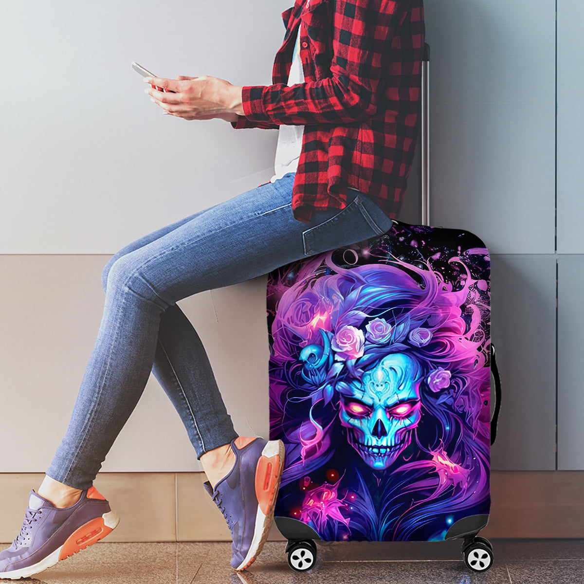 Lady Skull Luggage Cover I'm Not Anti Social I'm Just Not User Friendly - Wonder Print Shop