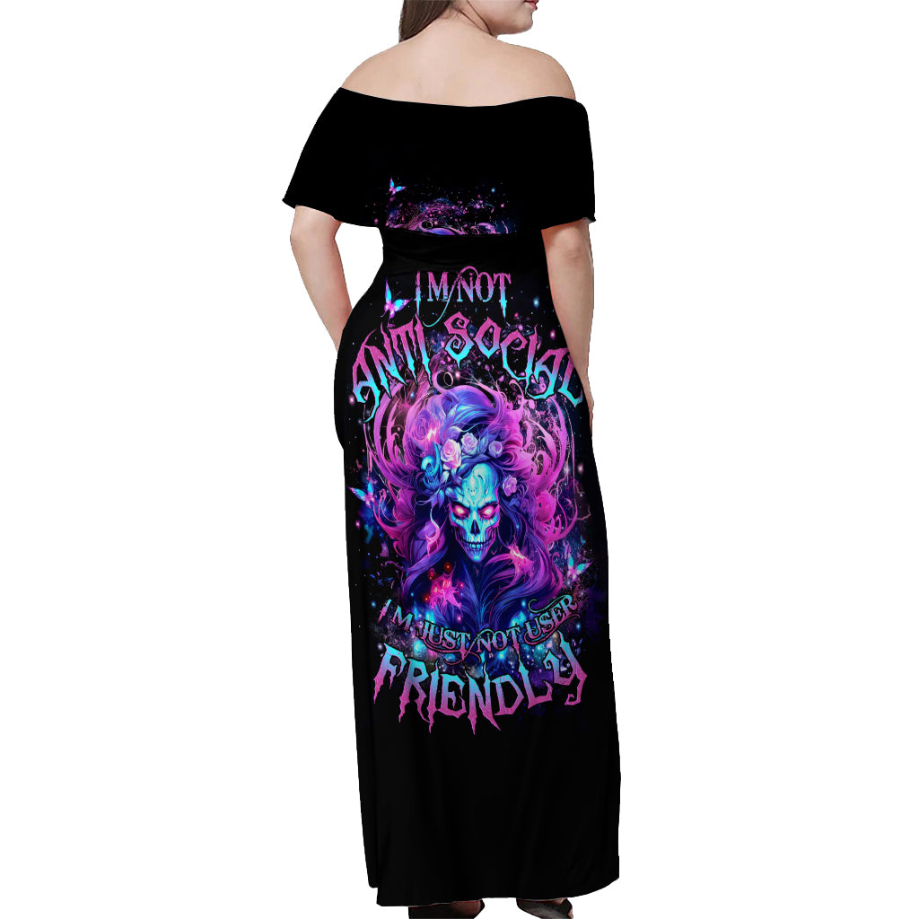 Lady Skull Off Shoulder Maxi Dress I'm Not Anti Social I'm Just Not User Friendly - Wonder Print Shop