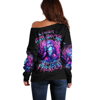 Lady Skull Off Shoulder Sweater I'm Not Anti Social I'm Just Not User Friendly - Wonder Print Shop