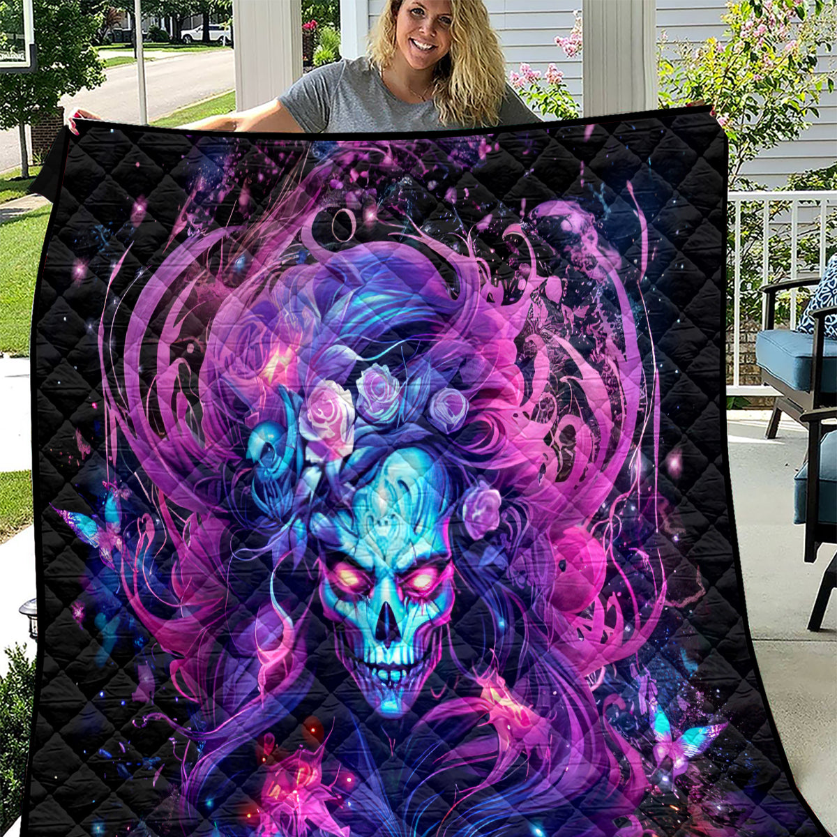 Lady Skull Quilt I'm Not Anti Social I'm Just Not User Friendly - Wonder Print Shop