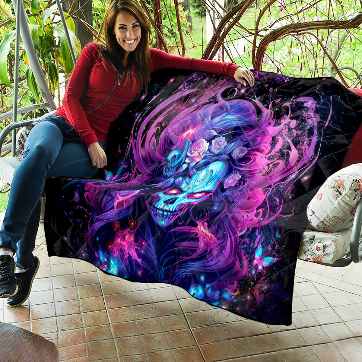 Lady Skull Quilt I'm Not Anti Social I'm Just Not User Friendly - Wonder Print Shop