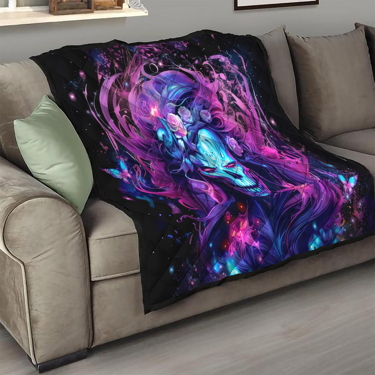 Lady Skull Quilt I'm Not Anti Social I'm Just Not User Friendly - Wonder Print Shop