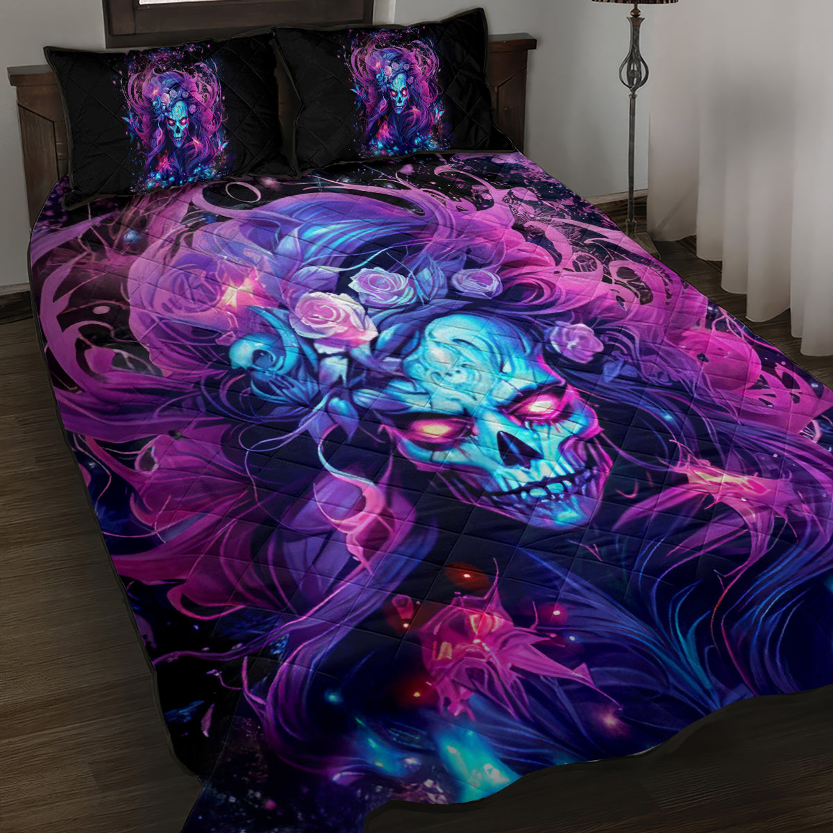 Lady Skull Quilt Bed Set I'm Not Anti Social I'm Just Not User Friendly - Wonder Print Shop