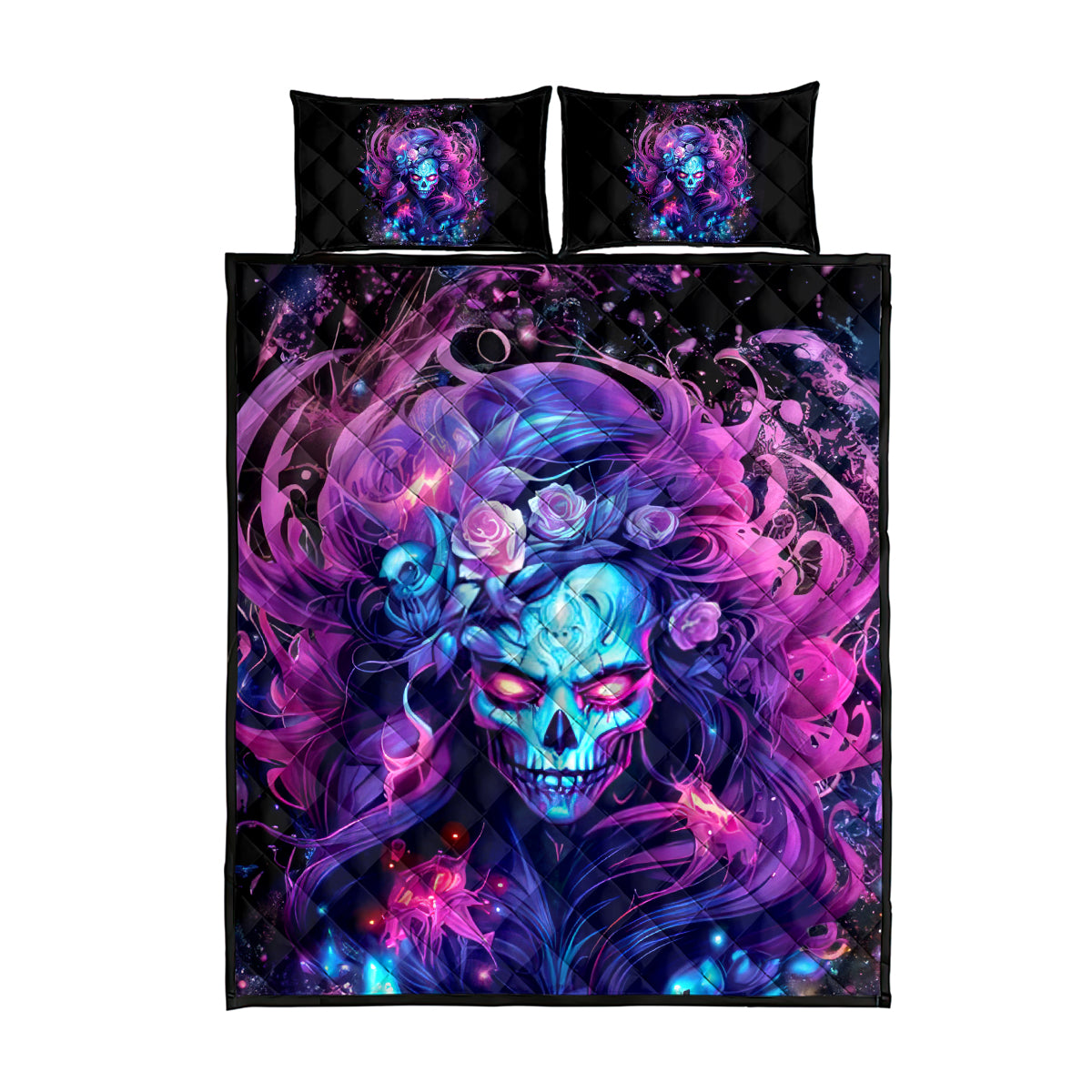 Lady Skull Quilt Bed Set I'm Not Anti Social I'm Just Not User Friendly - Wonder Print Shop