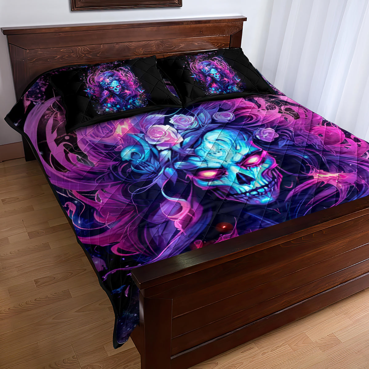Lady Skull Quilt Bed Set I'm Not Anti Social I'm Just Not User Friendly - Wonder Print Shop