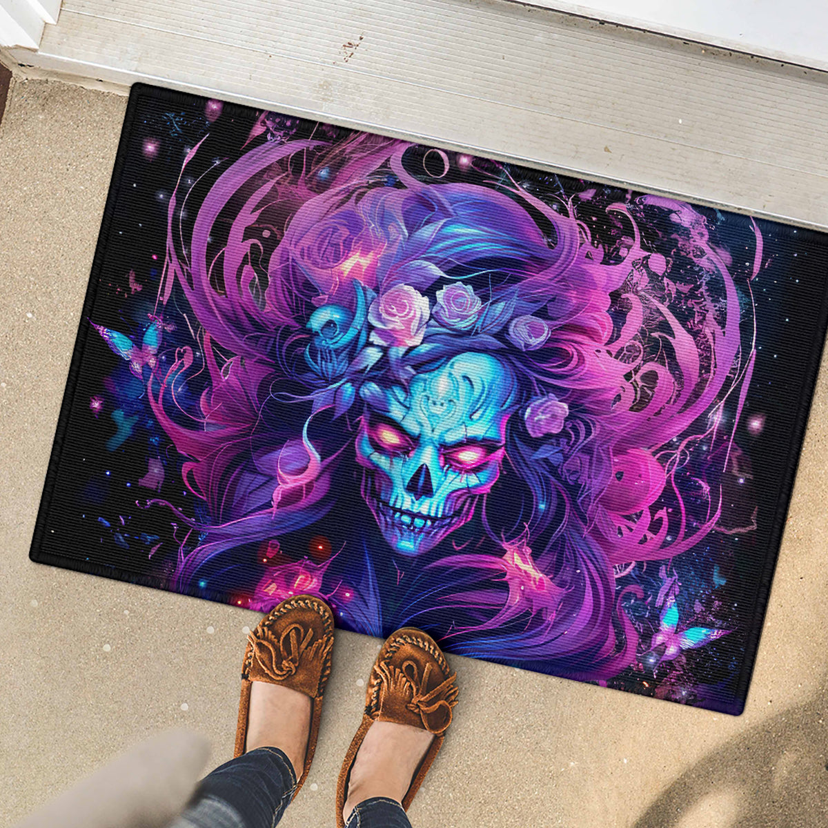 Lady Skull Rubber Doormat I'm Not Anti Social I'm Just Not User Friendly - Wonder Print Shop