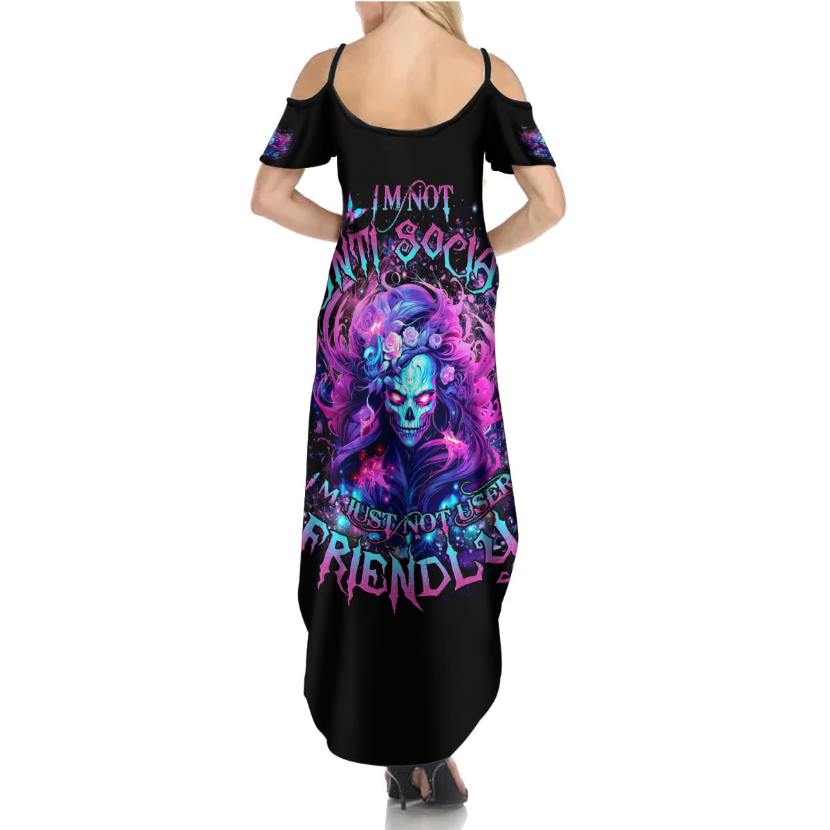 Lady Skull Summer Maxi Dress I'm Not Anti Social I'm Just Not User Friendly - Wonder Print Shop