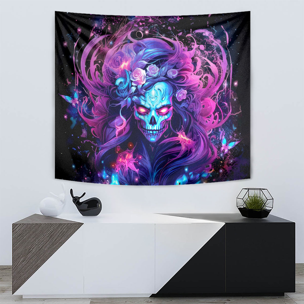 Lady Skull Tapestry I'm Not Anti Social I'm Just Not User Friendly - Wonder Print Shop
