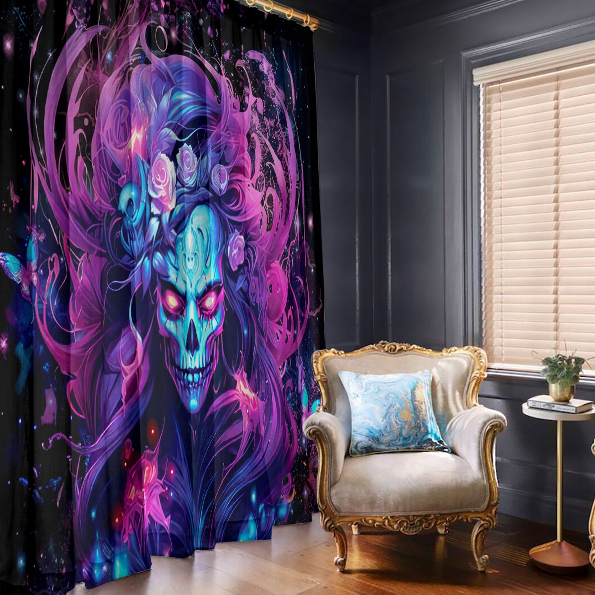 Lady Skull Window Curtain I'm Not Anti Social I'm Just Not User Friendly - Wonder Print Shop