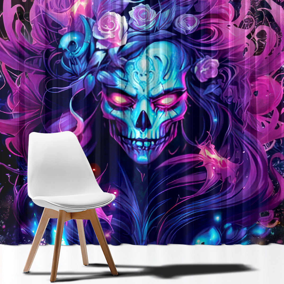 Lady Skull Window Curtain I'm Not Anti Social I'm Just Not User Friendly - Wonder Print Shop