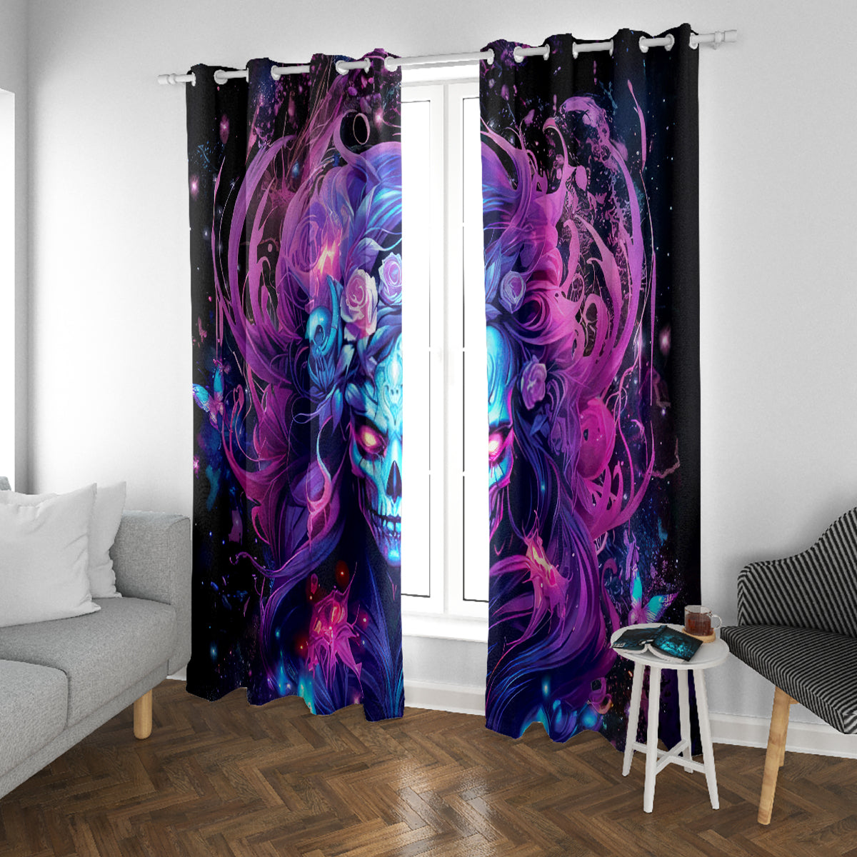 Lady Skull Window Curtain I'm Not Anti Social I'm Just Not User Friendly - Wonder Print Shop