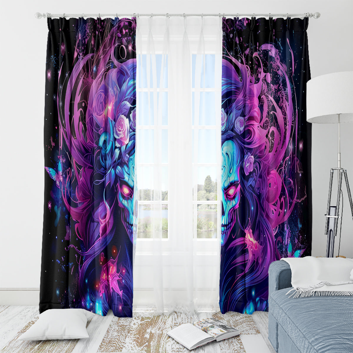 Lady Skull Window Curtain I'm Not Anti Social I'm Just Not User Friendly - Wonder Print Shop