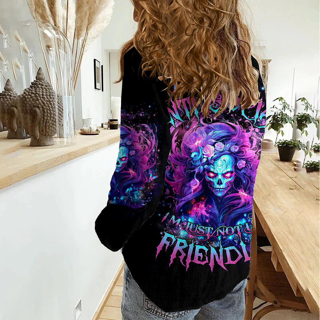 Lady Skull Women Casual Shirt I'm Not Anti Social I'm Just Not User Friendly - Wonder Print Shop