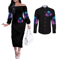 Flame Skull Couples Matching Off The Shoulder Long Sleeve Dress and Long Sleeve Button Shirt Its Not How Crazy I Am But How Much I enjoy It That Makes Me Dangeous