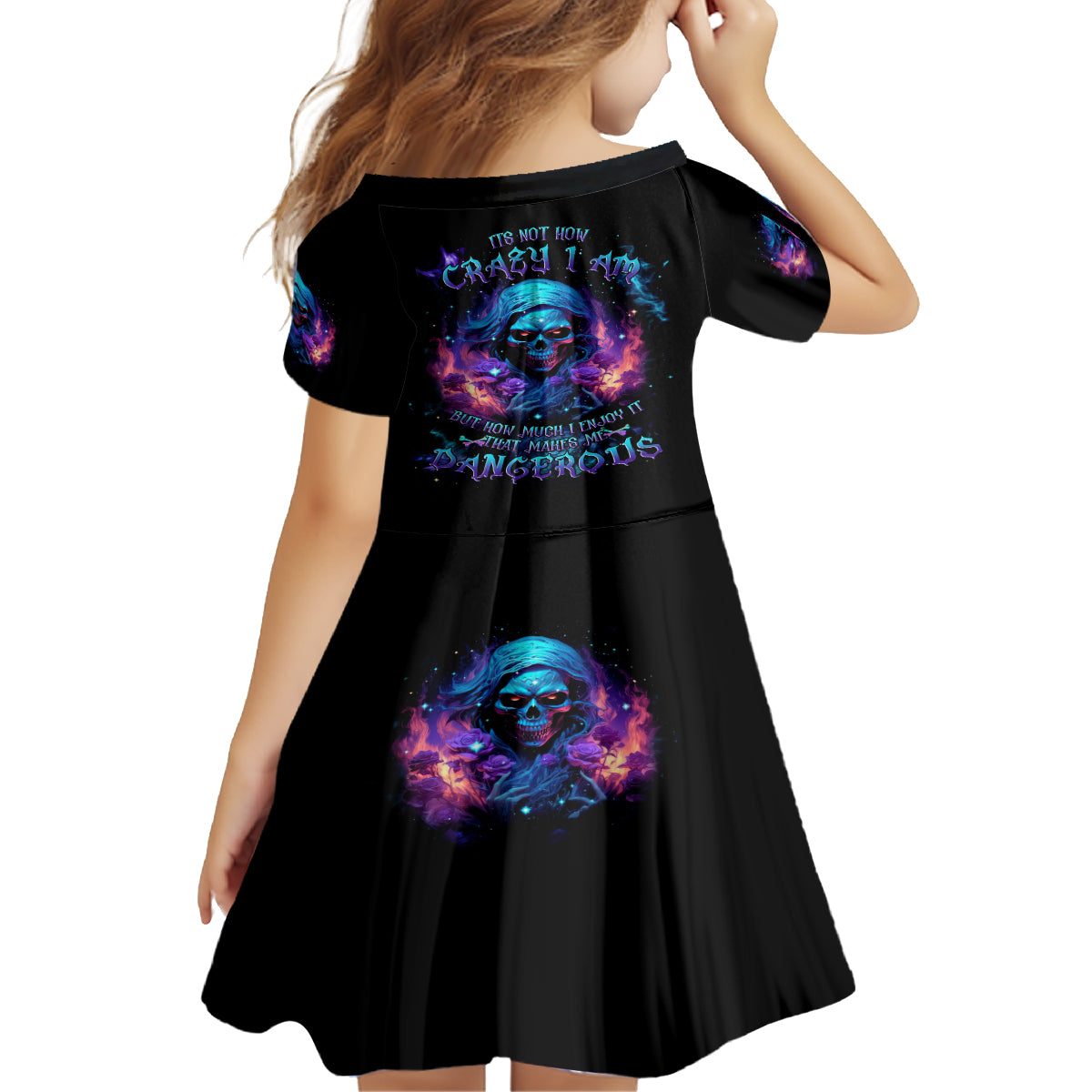 Flame Skull Kid Short Sleeve Dress Its Not How Crazy I Am But How Much I enjoy It That Makes Me Dangeous - Wonder Print Shop