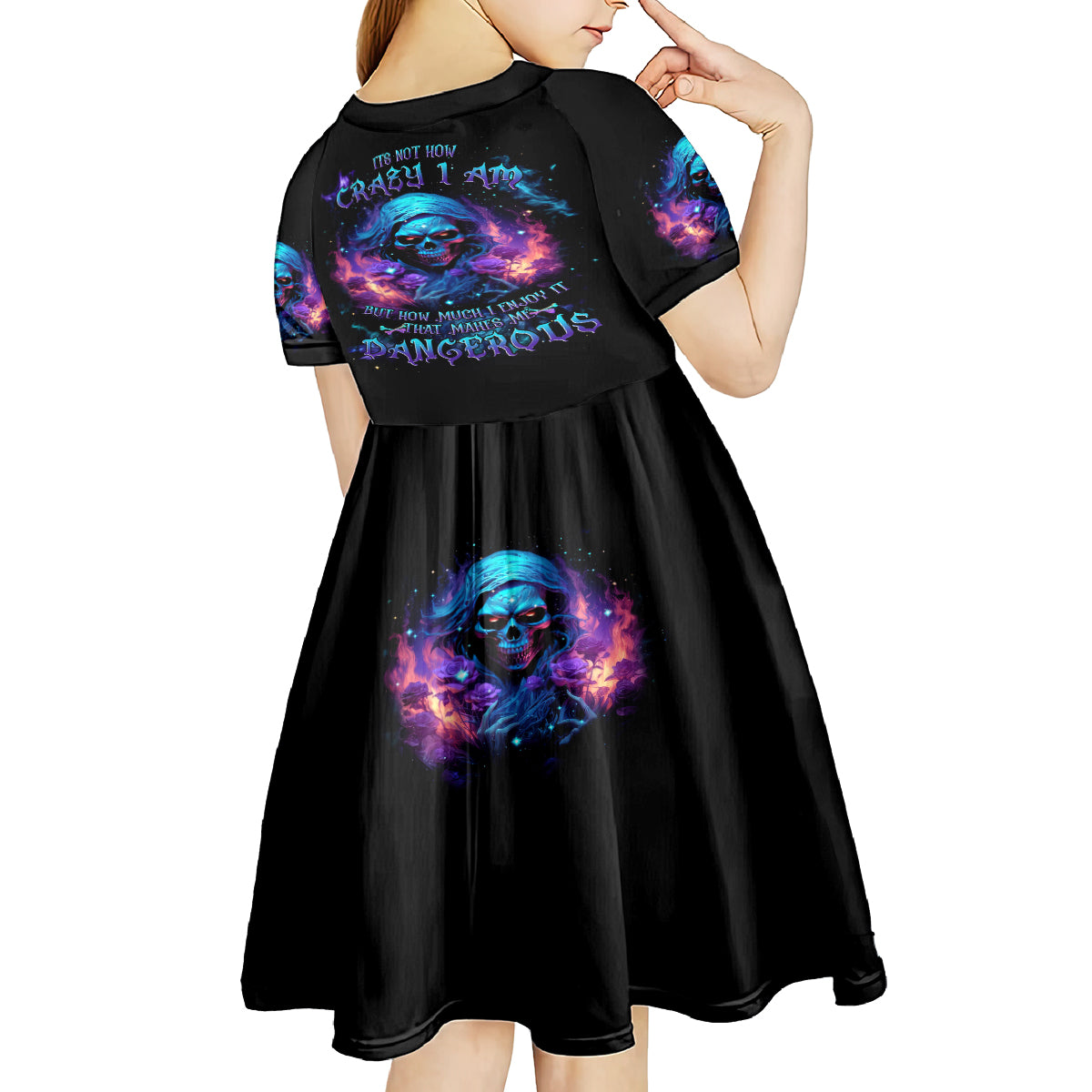 Flame Skull Kid Short Sleeve Dress Its Not How Crazy I Am But How Much I enjoy It That Makes Me Dangeous - Wonder Print Shop