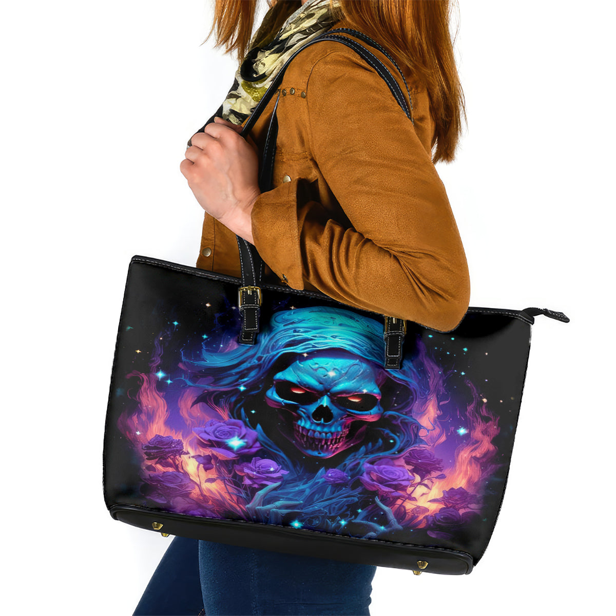 Flame Skull Leather Tote Bag Its Not How Crazy I Am But How Much I enjoy It That Makes Me Dangeous - Wonder Print Shop