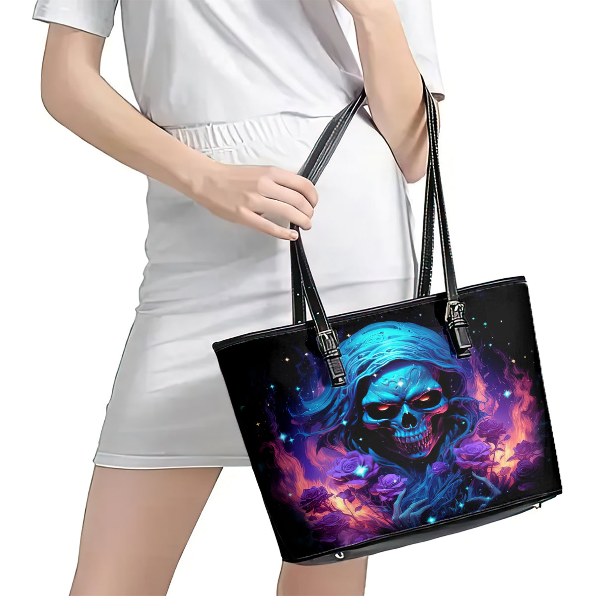 Flame Skull Leather Tote Bag Its Not How Crazy I Am But How Much I enjoy It That Makes Me Dangeous - Wonder Print Shop