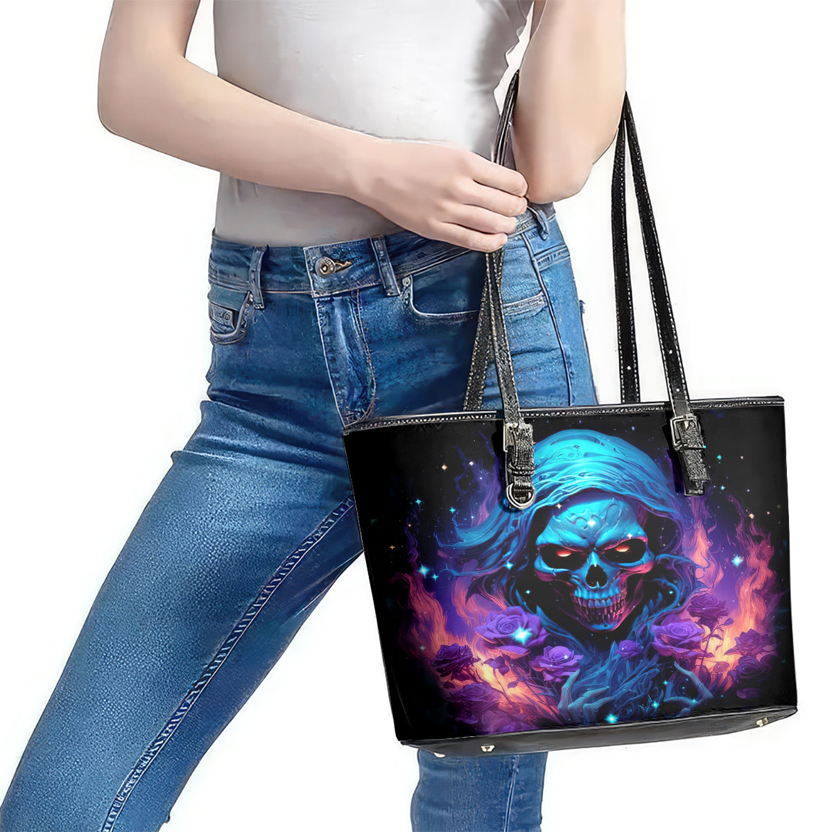 Flame Skull Leather Tote Bag Its Not How Crazy I Am But How Much I enjoy It That Makes Me Dangeous - Wonder Print Shop