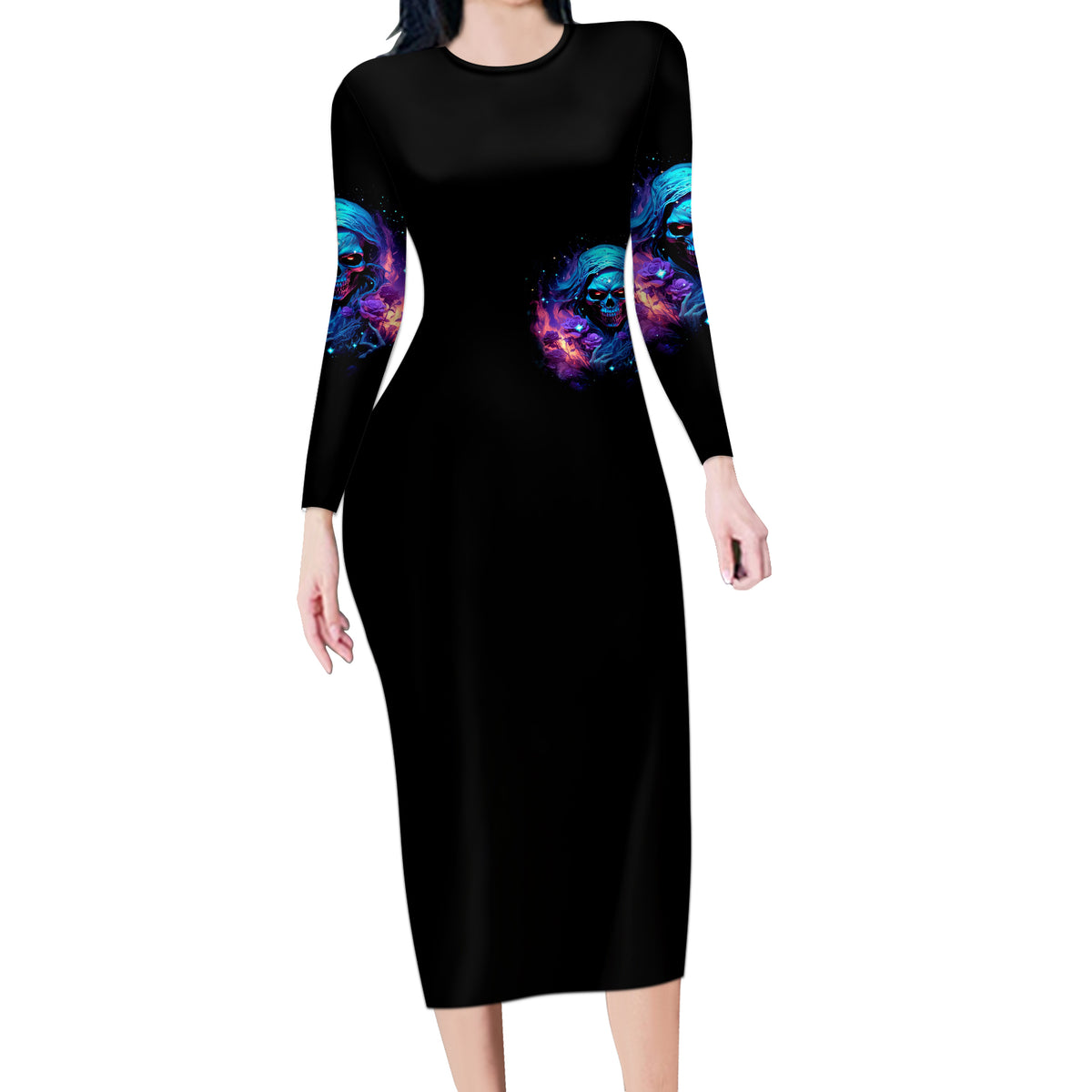 Flame Skull Long Sleeve Bodycon Dress Its Not How Crazy I Am But How Much I enjoy It That Makes Me Dangeous - Wonder Print Shop
