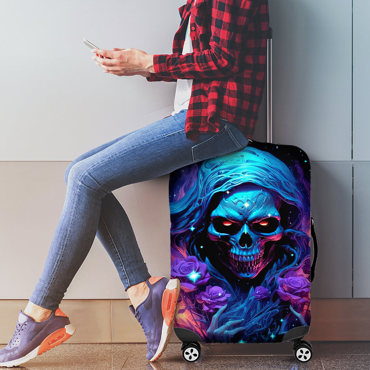 Flame Skull Luggage Cover Its Not How Crazy I Am But How Much I enjoy It That Makes Me Dangeous - Wonder Print Shop