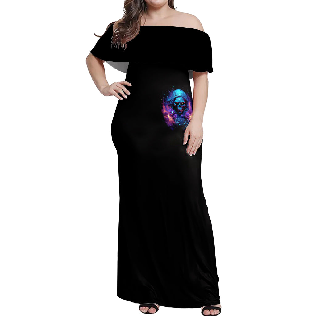 Flame Skull Off Shoulder Maxi Dress Its Not How Crazy I Am But How Much I enjoy It That Makes Me Dangeous - Wonder Print Shop