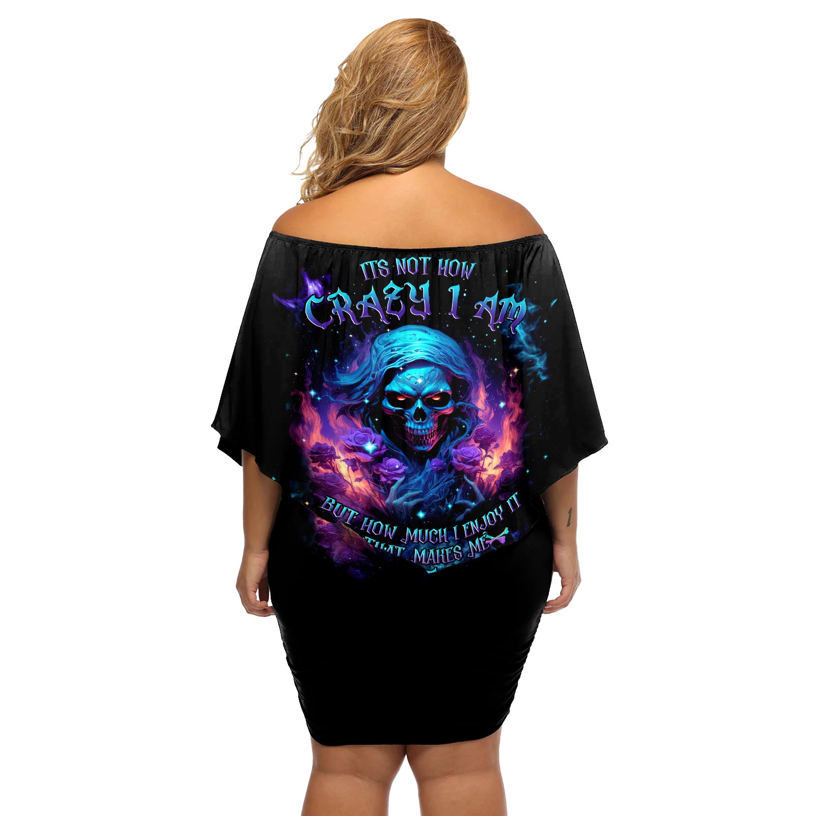 Flame Skull Off Shoulder Short Dress Its Not How Crazy I Am But How Much I enjoy It That Makes Me Dangeous - Wonder Print Shop