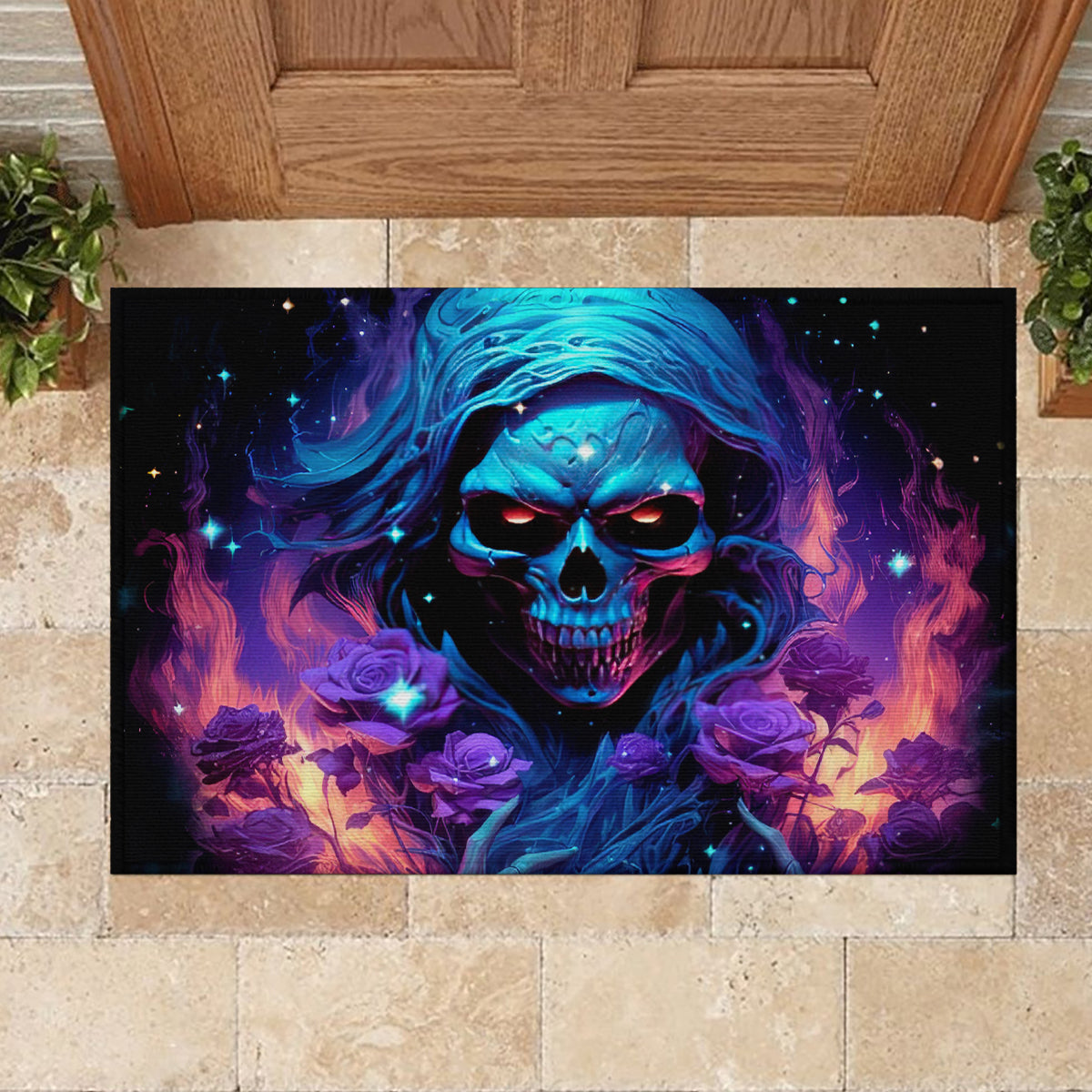 Flame Skull Rubber Doormat Its Not How Crazy I Am But How Much I enjoy It That Makes Me Dangeous - Wonder Print Shop