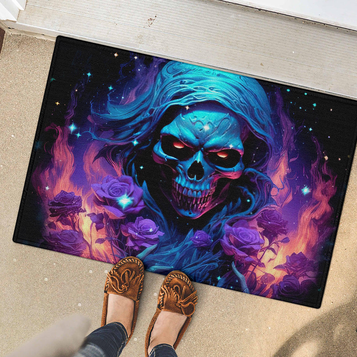 Flame Skull Rubber Doormat Its Not How Crazy I Am But How Much I enjoy It That Makes Me Dangeous - Wonder Print Shop