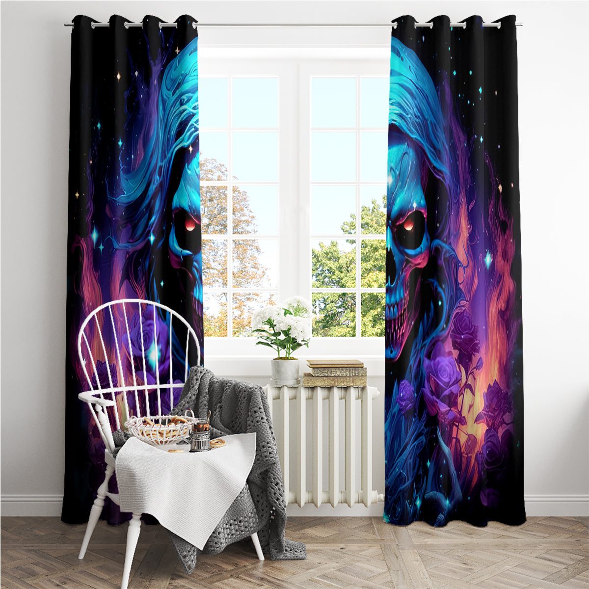 Flame Skull Window Curtain Its Not How Crazy I Am But How Much I enjoy It That Makes Me Dangeous - Wonder Print Shop