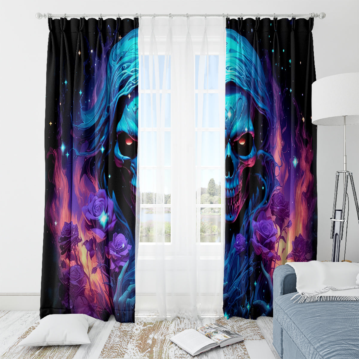 Flame Skull Window Curtain Its Not How Crazy I Am But How Much I enjoy It That Makes Me Dangeous - Wonder Print Shop