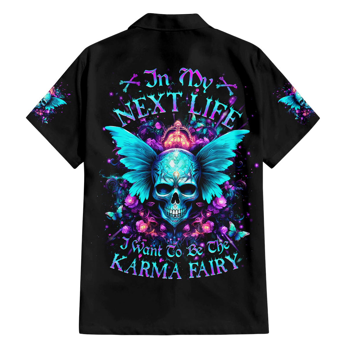 Fairy Skull Family Matching Off Shoulder Short Dress and Hawaiian Shirt In My Next Life I Want To Be The Karme Fairy - Wonder Print Shop