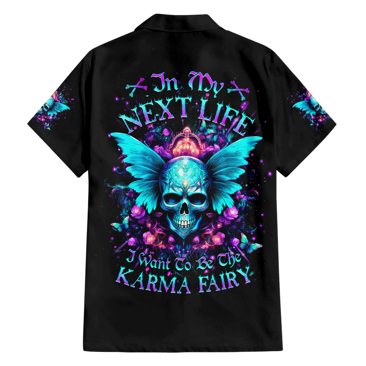 Fairy Skull Family Matching Short Sleeve Bodycon Dress and Hawaiian Shirt In My Next Life I Want To Be The Karme Fairy - Wonder Print Shop