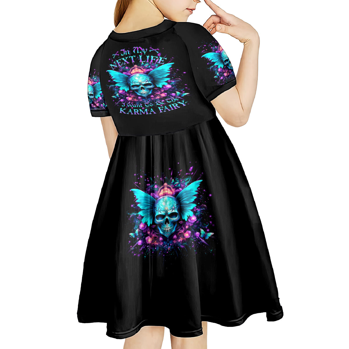 Fairy Skull Kid Short Sleeve Dress In My Next Life I Want To Be The Karme Fairy - Wonder Print Shop