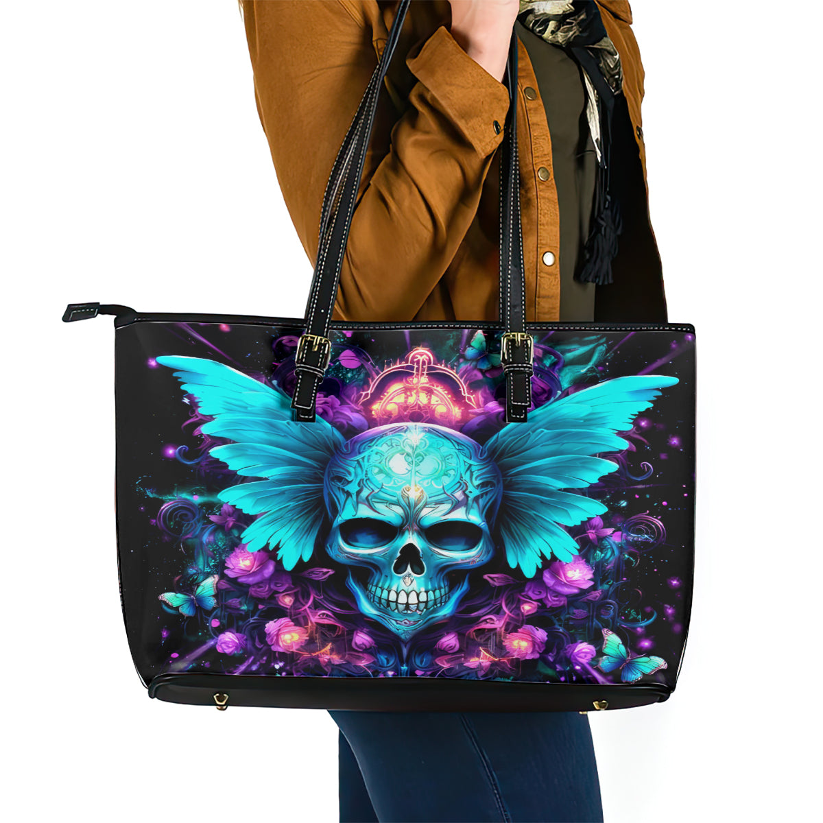 Fairy Skull Leather Tote Bag In My Next Life I Want To Be The Karme Fairy - Wonder Print Shop