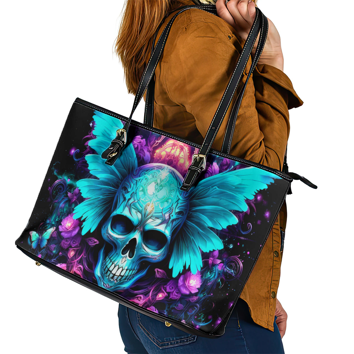 Fairy Skull Leather Tote Bag In My Next Life I Want To Be The Karme Fairy - Wonder Print Shop