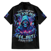 Reaper Skull Family Matching Long Sleeve Bodycon Dress and Hawaiian Shirt When I Was Born The Devil Said Oh Shit Competition - Wonder Print Shop