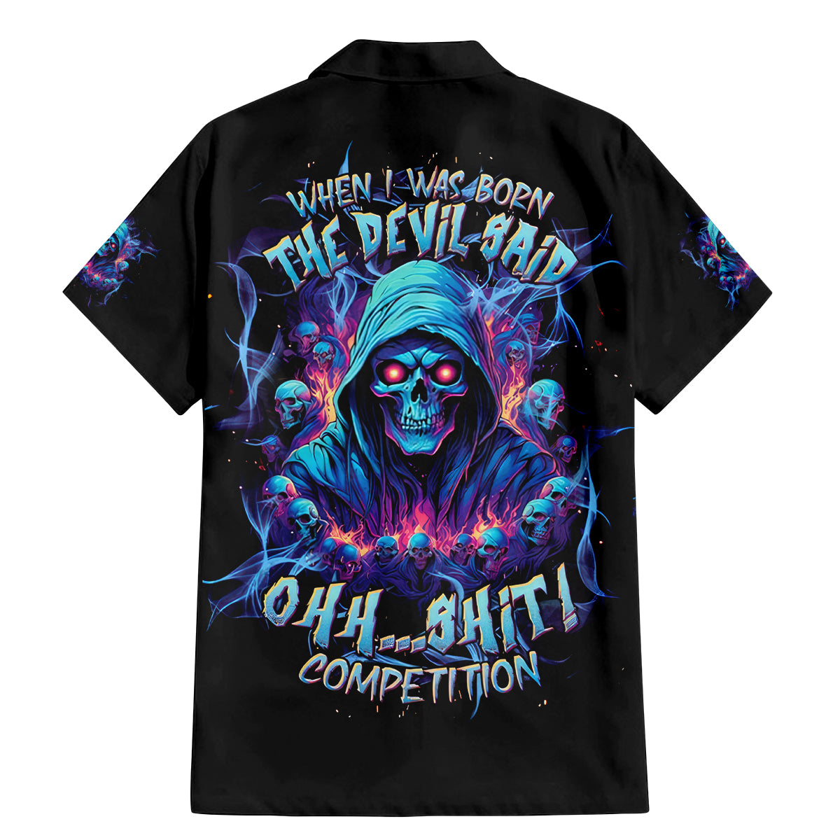 Reaper Skull Family Matching Mermaid Dress and Hawaiian Shirt When I Was Born The Devil Said Oh Shit Competition - Wonder Print Shop