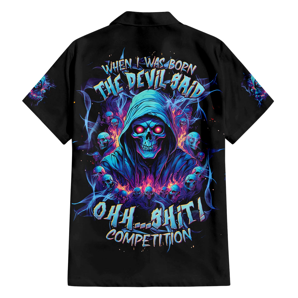 Reaper Skull Family Matching Off Shoulder Long Sleeve Dress and Hawaiian Shirt When I Was Born The Devil Said Oh Shit Competition - Wonder Print Shop