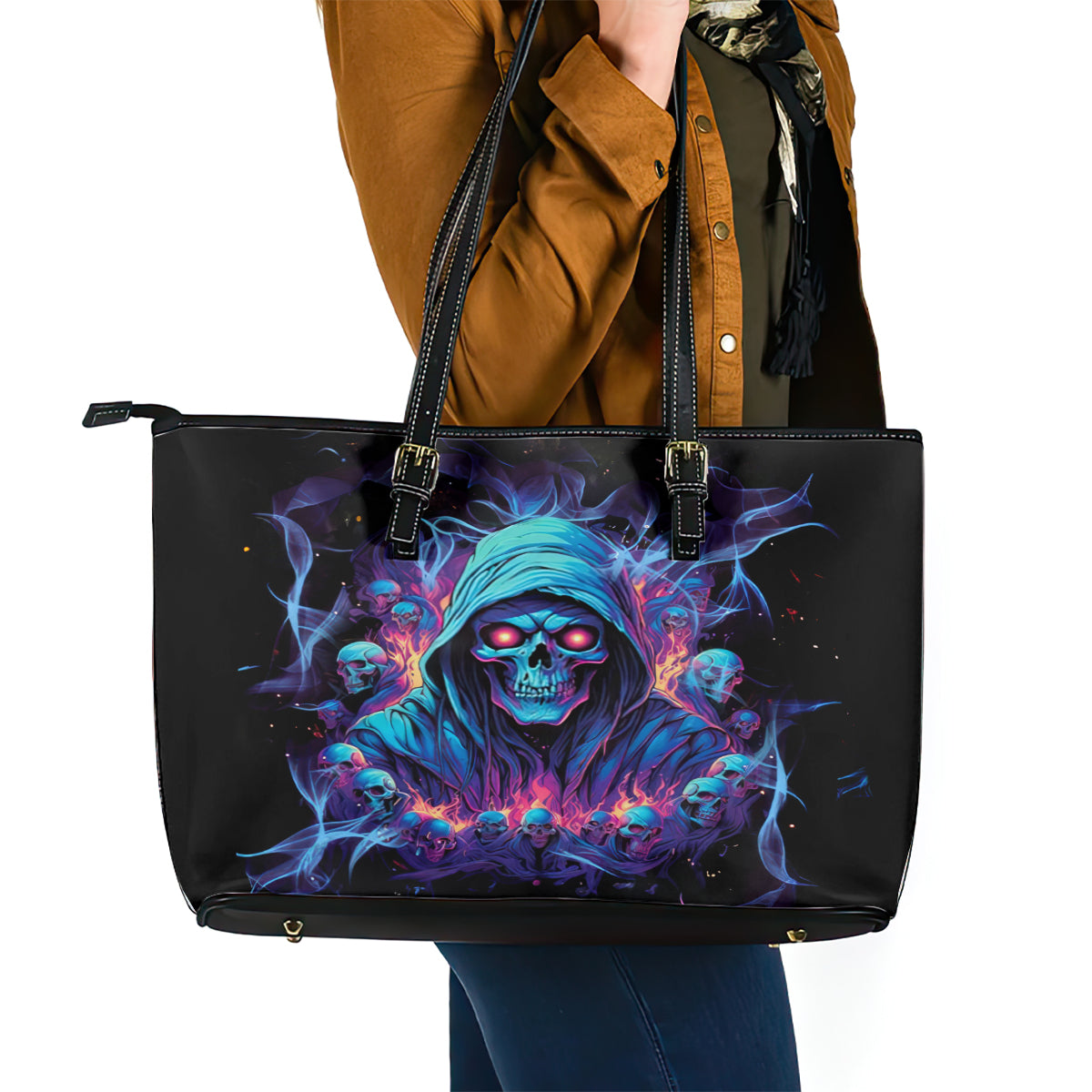 Reaper Skull Leather Tote Bag When I Was Born The Devil Said Oh Shit Competition - Wonder Print Shop