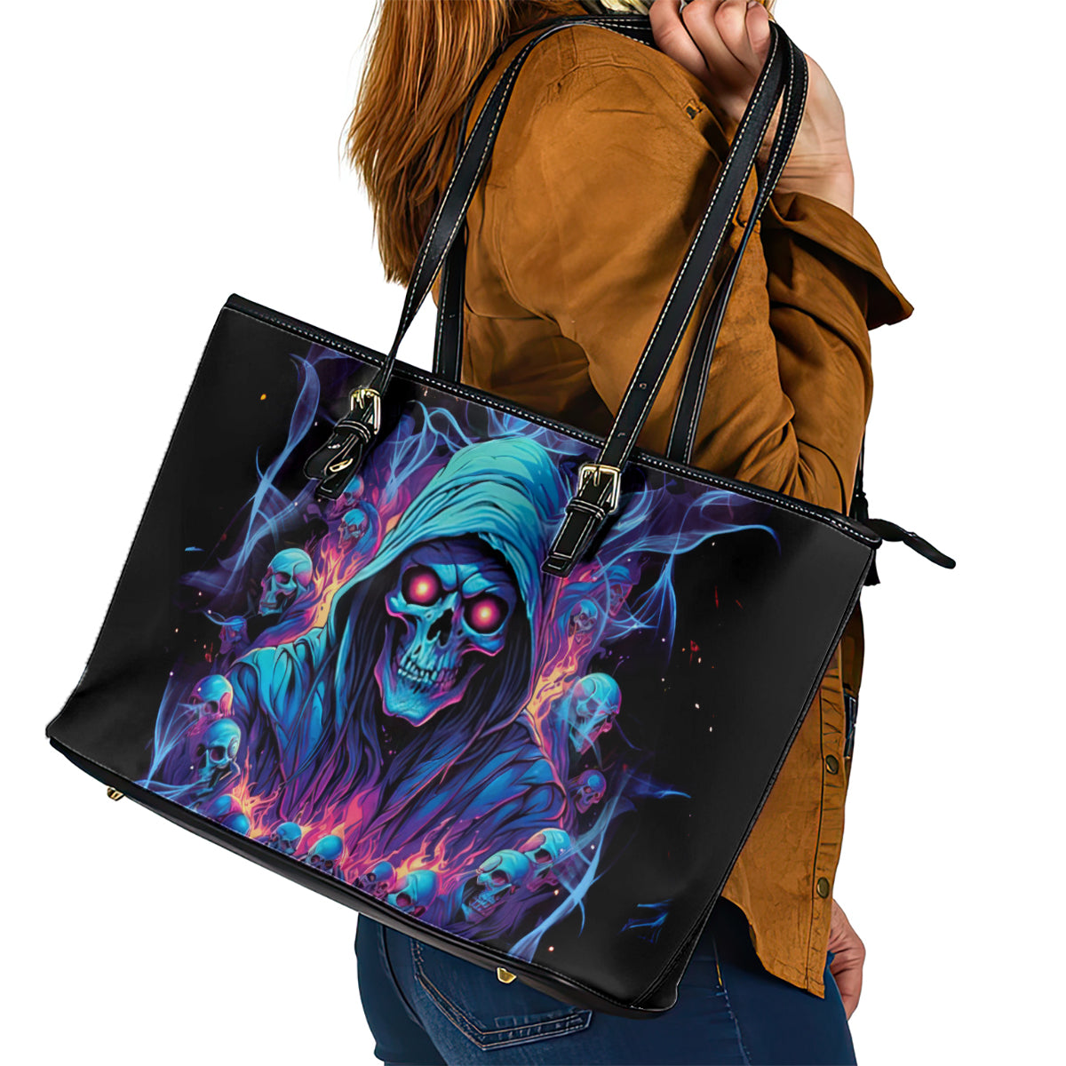 Reaper Skull Leather Tote Bag When I Was Born The Devil Said Oh Shit Competition - Wonder Print Shop