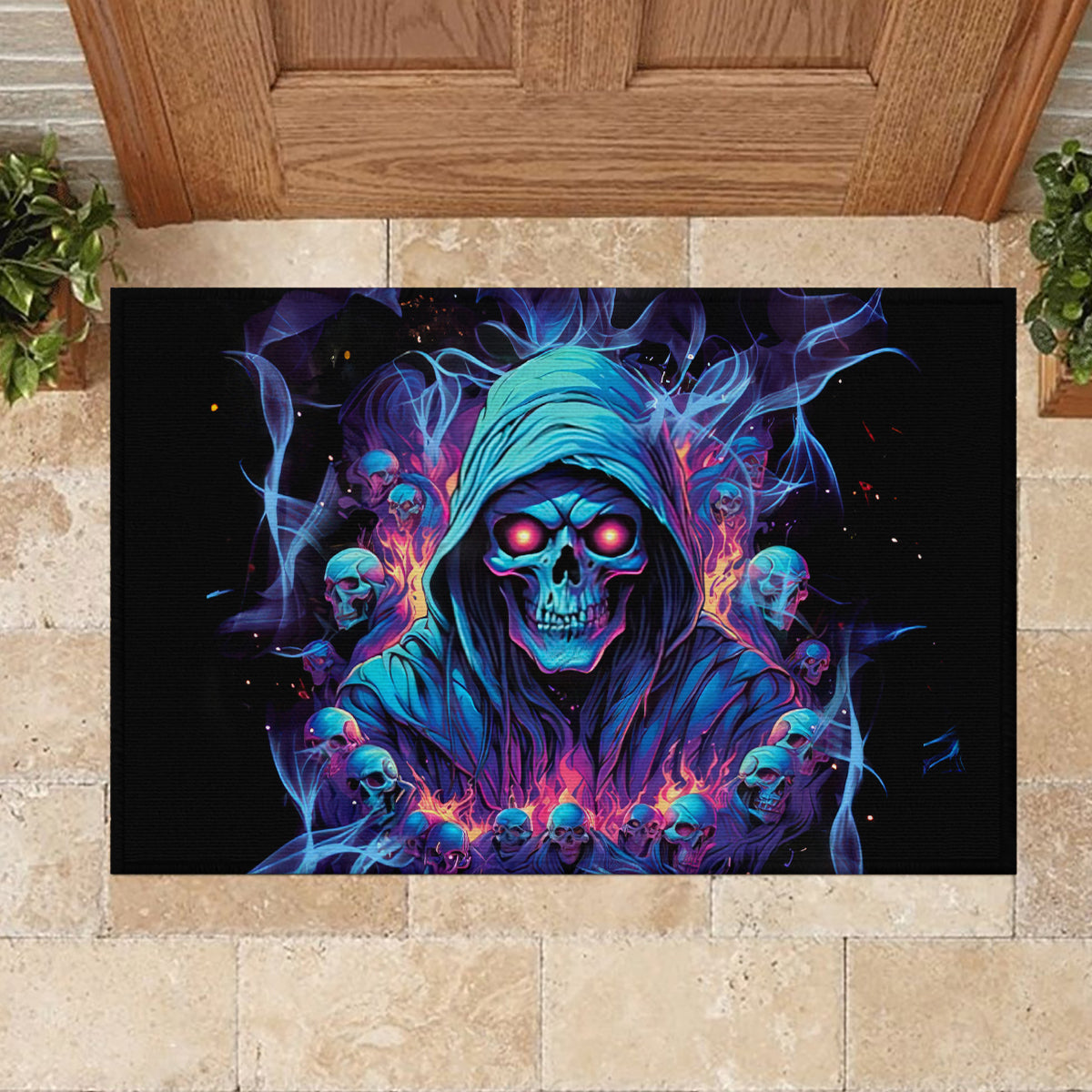 Reaper Skull Rubber Doormat When I Was Born The Devil Said Oh Shit Competition - Wonder Print Shop