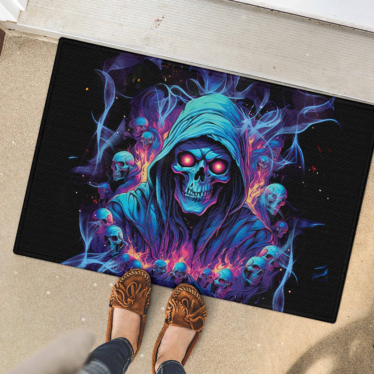 Reaper Skull Rubber Doormat When I Was Born The Devil Said Oh Shit Competition - Wonder Print Shop