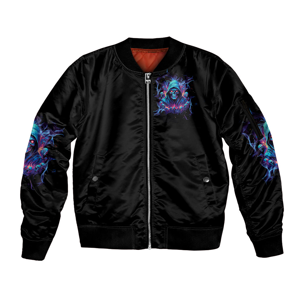 Reaper Skull Sleeve Zip Bomber Jacket When I Was Born The Devil Said Oh Shit Competition - Wonder Print Shop